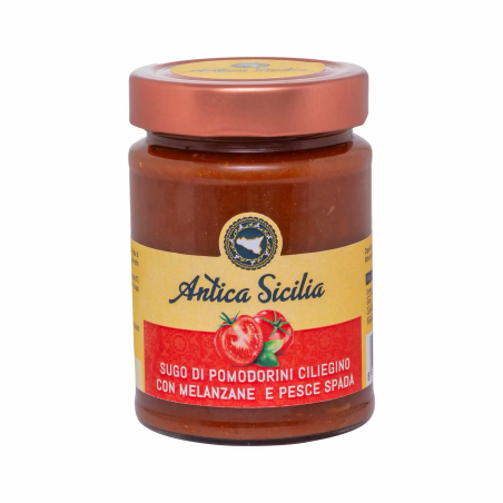 Cherry tomato, aubergine and swordfish sauce